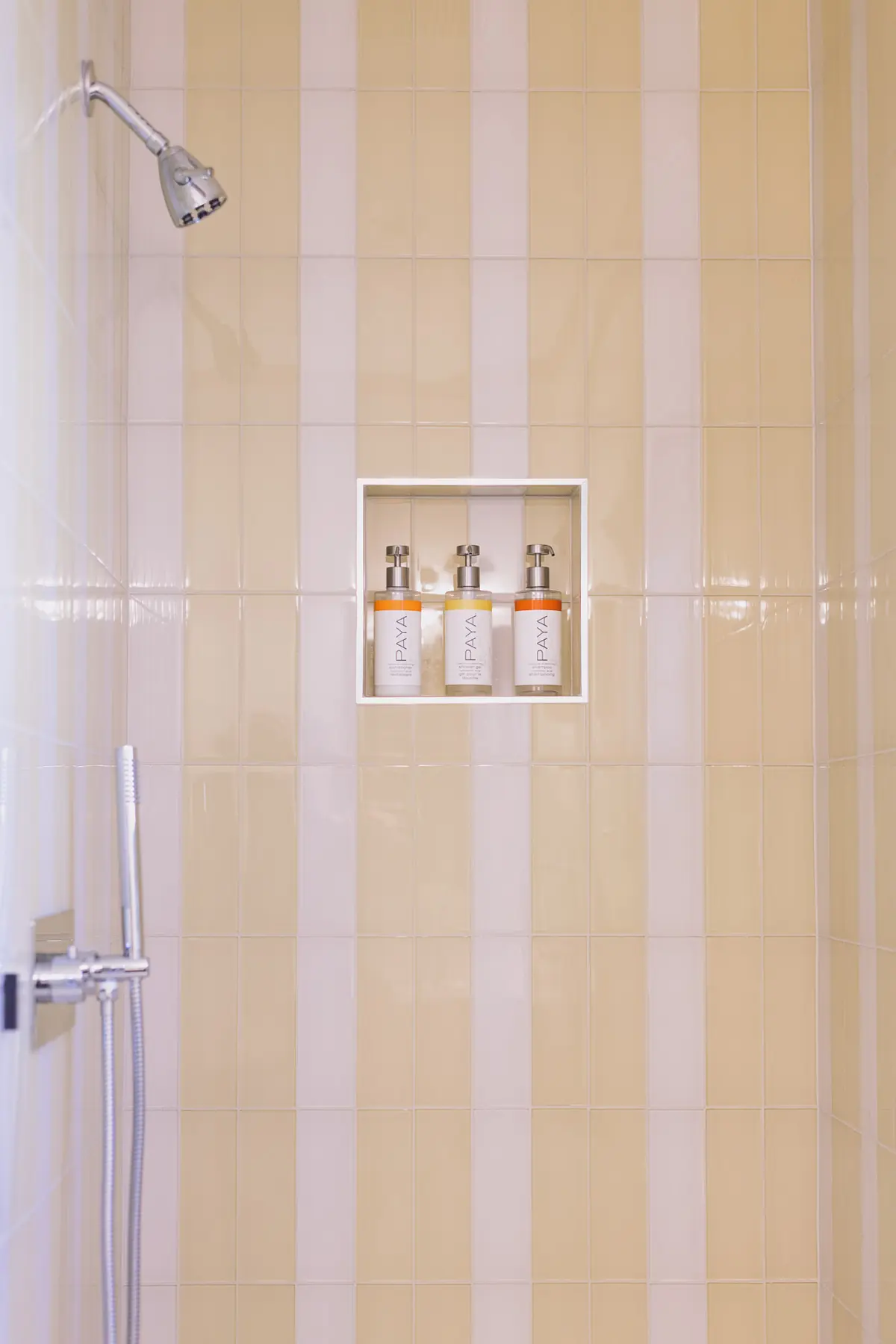 Austen Room shower with wall-mounted bath amenities